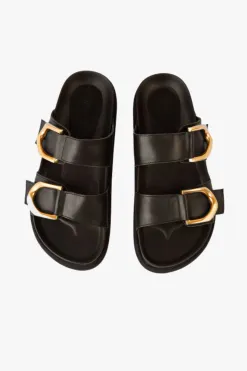 Walnut Mint Black Leather Buckle Slide