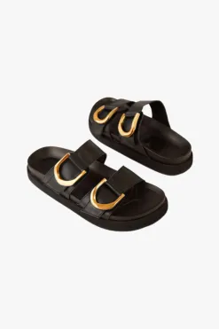 Walnut Mint Black Leather Buckle Slide