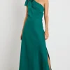 Georgia Mae Mirror Forest Linen Blend One Shoulder Bow Midi Dress