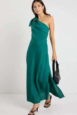 Georgia Mae Mirror Forest Linen Blend One Shoulder Bow Midi Dress