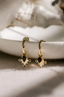 Silver Linings Monarchy Mini Gold Hoops with Black Garnet