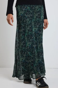 Ivy + Jack Monument Khaki Ditsy Print Bias Maxi Skirt