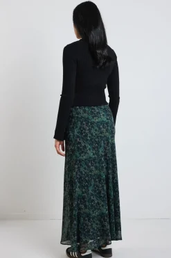 Ivy + Jack Monument Khaki Ditsy Print Bias Maxi Skirt