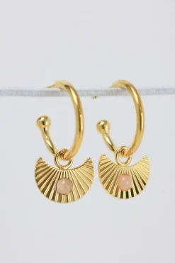 Love Lunamei Moon Gazer 18k Gold Plate with Blush Pink Stone Hoop Earring