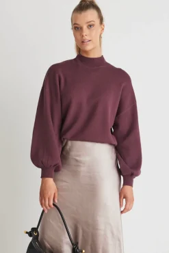 Ivy + Jack Motivation Raisin Cotton Fine Knit Boxy Jumper