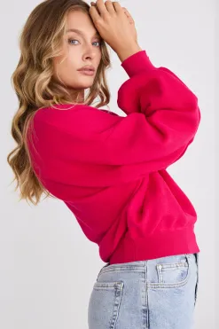 Ivy + Jack Motivation Raspberry Funnel Neck Fine Knit Jumper