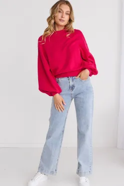 Ivy + Jack Motivation Raspberry Funnel Neck Fine Knit Jumper
