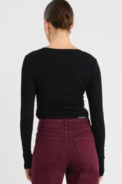 Among the Brave Muster Black Stretch Rouched Side Crew Top