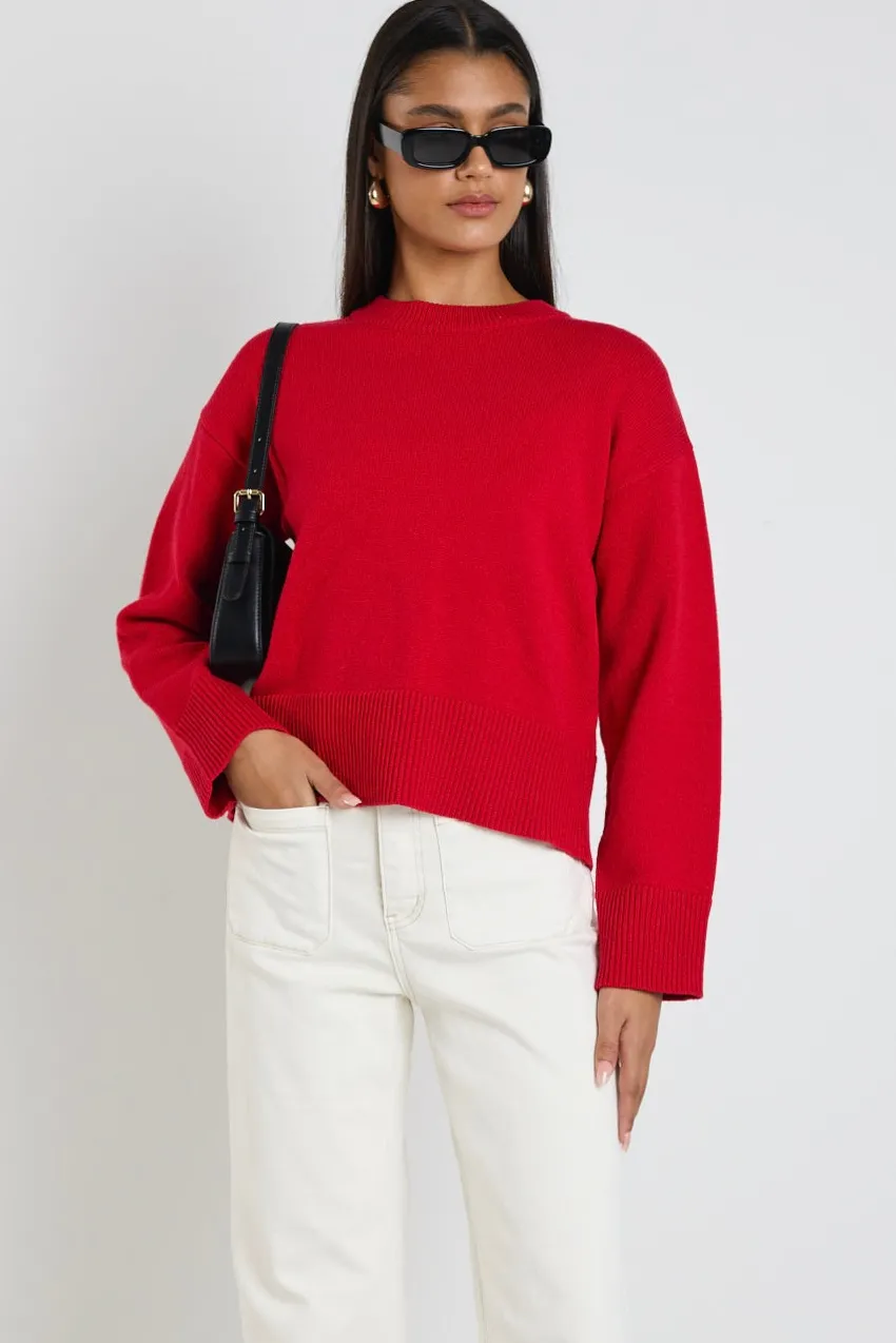 By Rosa. Negative Red Crew Neck Jumper