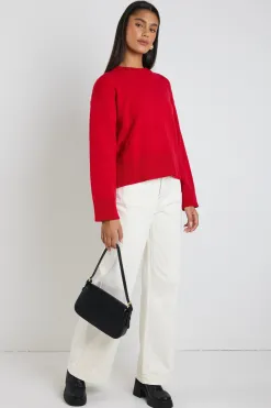 By Rosa. Negative Red Crew Neck Jumper