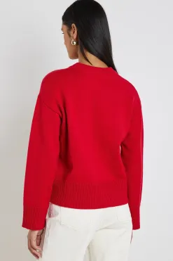 By Rosa. Negative Red Crew Neck Jumper