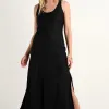 RE:UNION Label Nerve Black Sleeveless Scoop Neck Bias Maxi Dress
