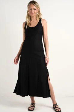 RE:UNION Label Nerve Black Sleeveless Scoop Neck Bias Maxi Dress