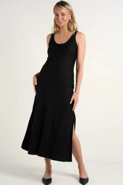 RE:UNION Label Nerve Black Sleeveless Scoop Neck Bias Maxi Dress