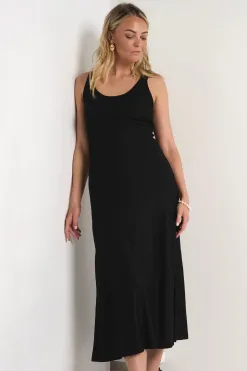 RE:UNION Label Nerve Black Sleeveless Scoop Neck Bias Maxi Dress
