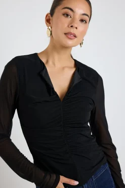 Among the Brave Network Black Mesh Keyhole LS Top
