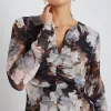 Among the Brave Network Sepia Floral Mesh Keyhole LS Top
