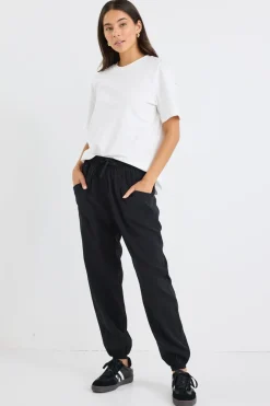 Among the Brave New Warrior Black Relaxed Drapey Drawstring Stretch Cuff Pant