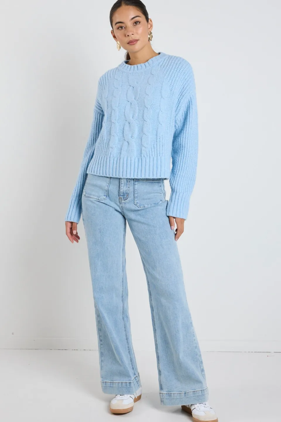 Stories be Told Nexus Ice Blue Cable Knit Jumper