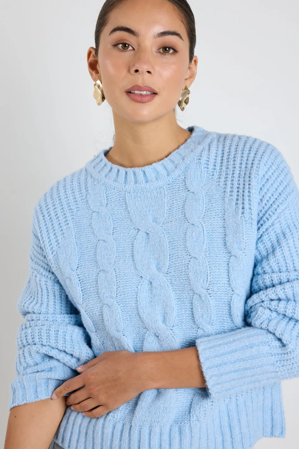 Stories be Told Nexus Ice Blue Cable Knit Jumper