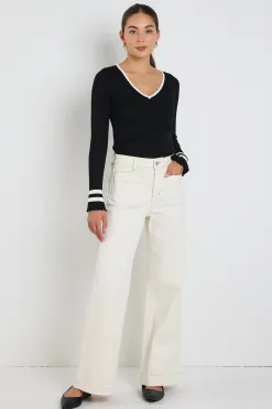 Stories be Told Nico Black Stripe LS V Neck Rib Knit Top