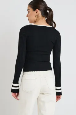 Stories be Told Nico Black Stripe LS V Neck Rib Knit Top
