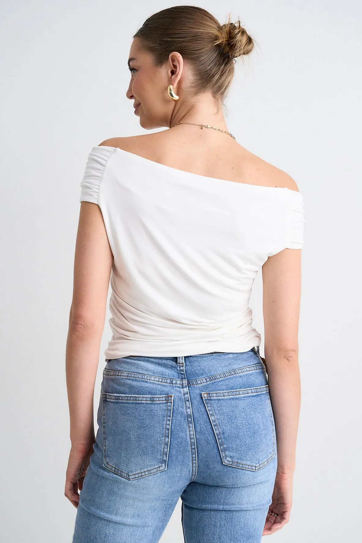 Stories be Told Nightlife Ivory Stretch Off Shoulder Top