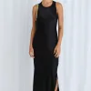 Stories be Told Noah Black Satin Scoop Neck Slip Dress