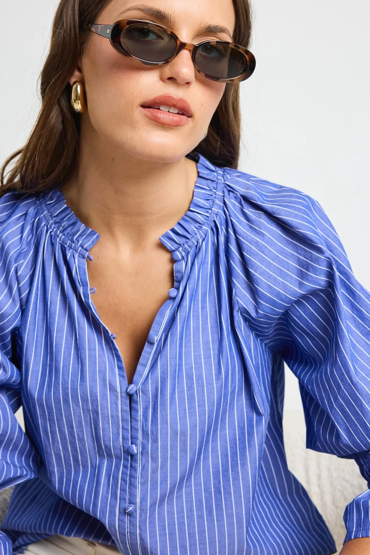 Ivy + Jack Noetic Dark Blue Stripe Short Sleeve Blouse