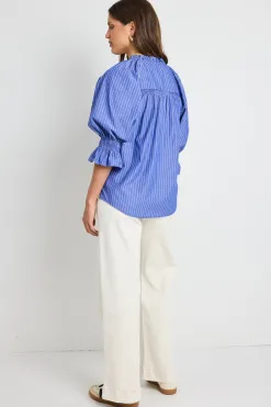 Ivy + Jack Noetic Dark Blue Stripe Short Sleeve Blouse