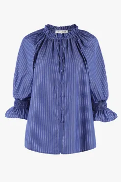 Ivy + Jack Noetic Dark Blue Stripe Short Sleeve Blouse