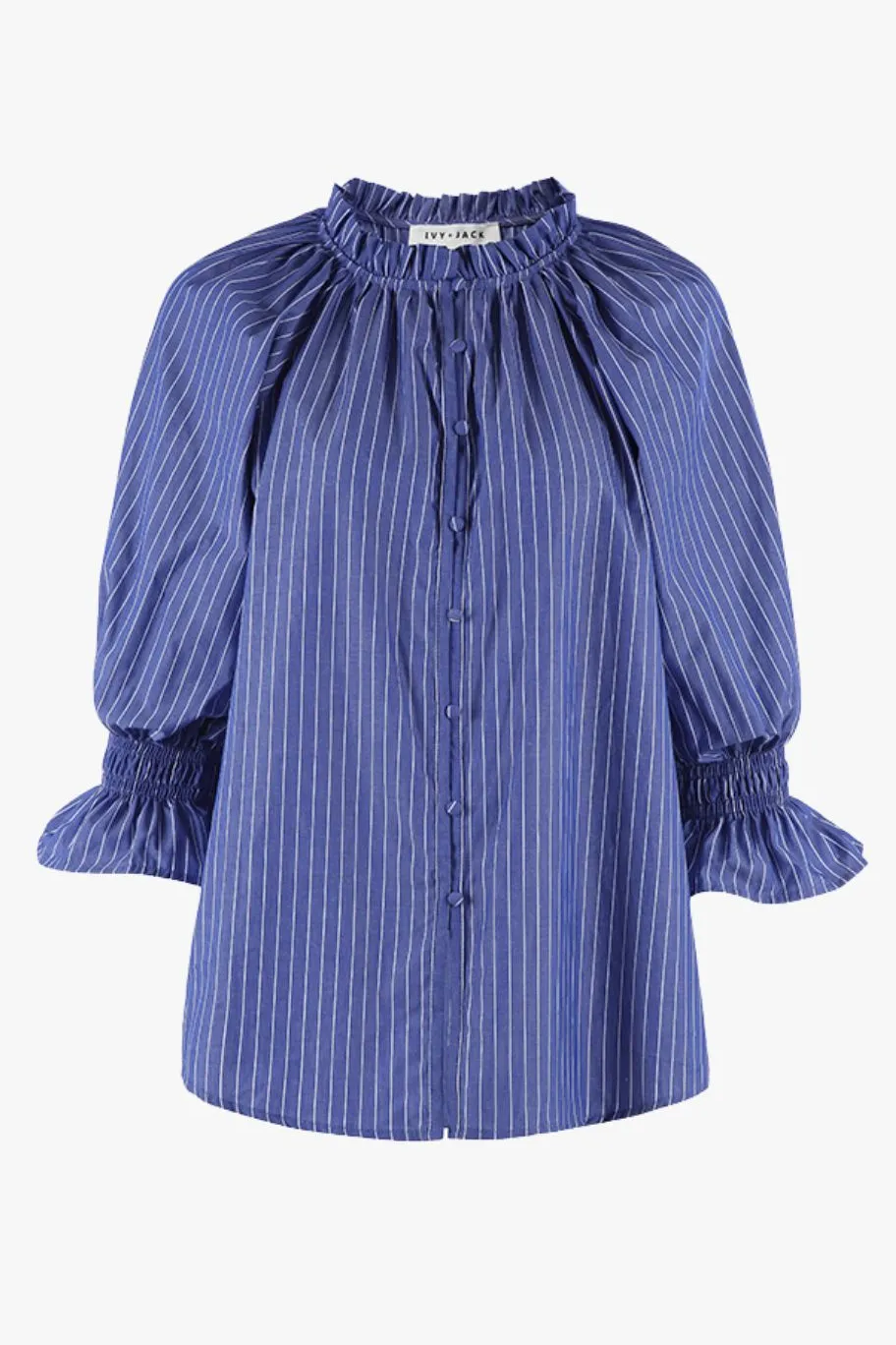 Ivy + Jack Noetic Dark Blue Stripe Short Sleeve Blouse