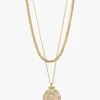 Pilgrim Nomad Double Chain Coin Pendant Necklace Gold