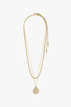 Pilgrim Nomad Double Chain Coin Pendant Necklace Gold