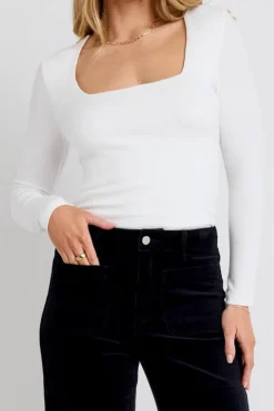 Among the Brave Oblique Cream Square Neck Rib LS Top