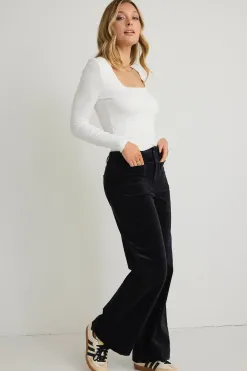 Among the Brave Oblique Cream Square Neck Rib LS Top