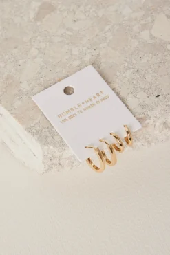 Humble + Heart Oblong Hoop Huggie Set Gold Earrings