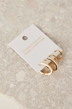 Humble + Heart Oblong Hoop Huggie Set Gold Earrings