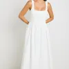 RE:UNION Label Obsidian Ivory Square Neck Contrast Midi Dress