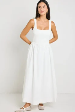 RE:UNION Label Obsidian Ivory Square Neck Contrast Midi Dress
