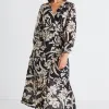 Among the Brave Ocean Black Cream Floral LS Wrap Dress
