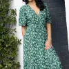 Among the Brave Ocean Green Ditsy Ss Wrap Midi Dress