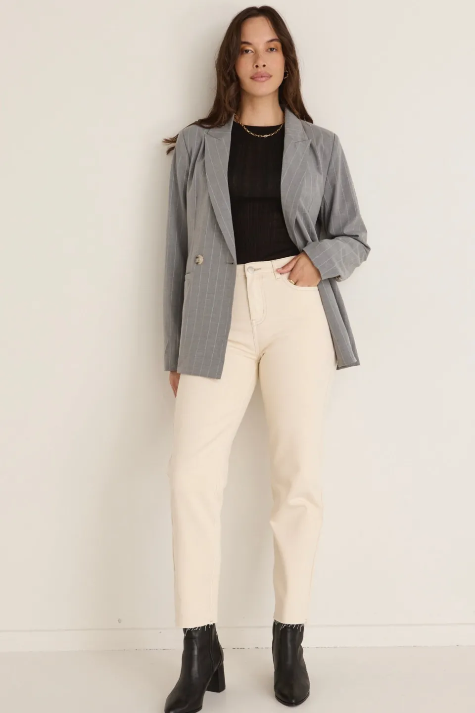 Among the Brave Officer Grey Pinstripe Double Breasted Blazer