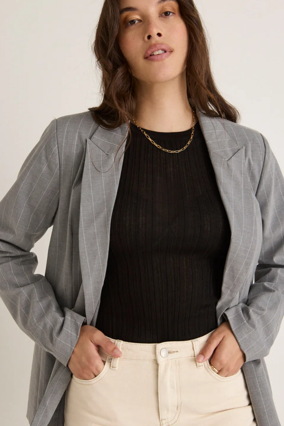 Among the Brave Officer Grey Pinstripe Double Breasted Blazer