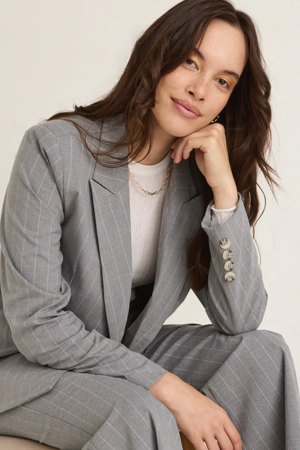 Among the Brave Officer Grey Pinstripe Double Breasted Blazer