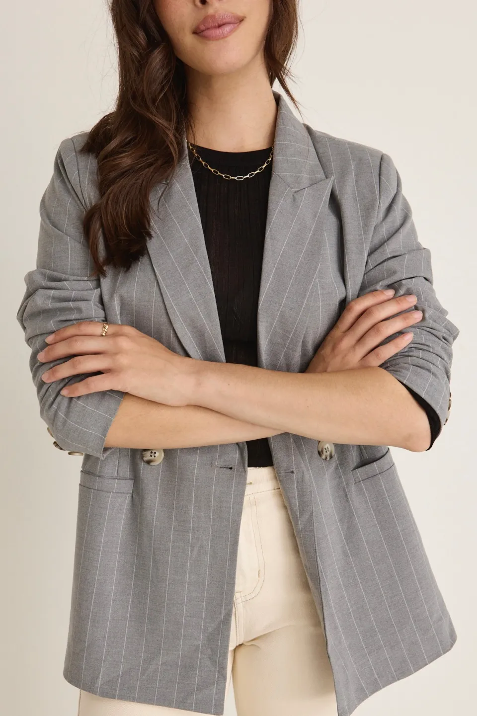 Among the Brave Officer Grey Pinstripe Double Breasted Blazer