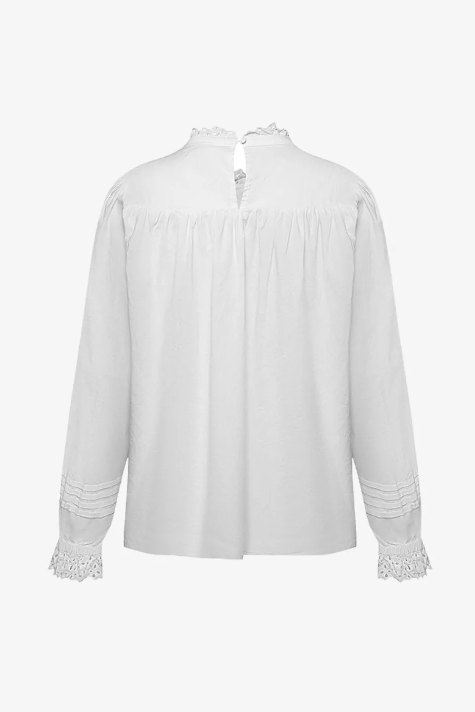 Ivy + Jack Opal White Voile Pleat Bodice High Neck Ls Top