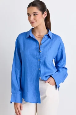 RE:UNION Label Optimum Bright Blue Linen Oversized Shirt