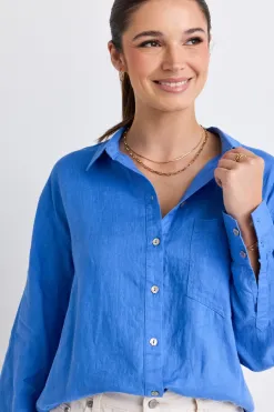 RE:UNION Label Optimum Bright Blue Linen Oversized Shirt