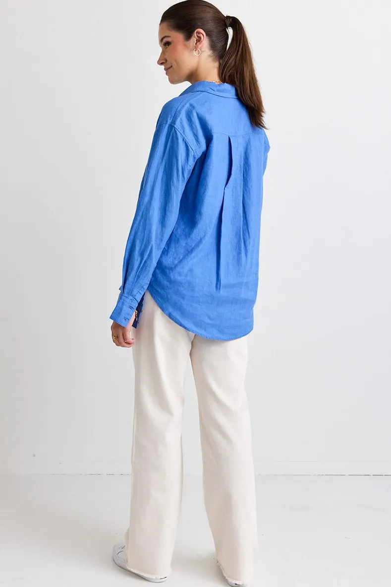RE:UNION Label Optimum Bright Blue Linen Oversized Shirt